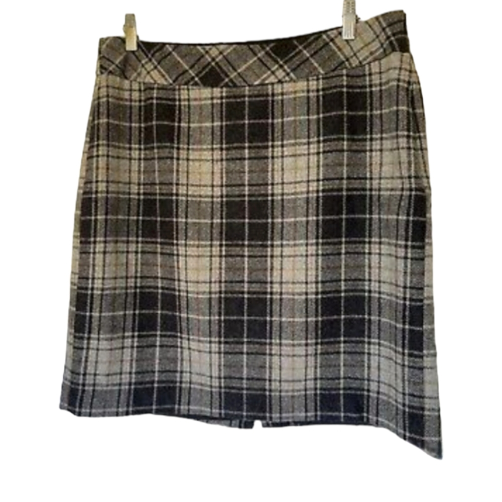 Eddie Bauer Grey Plaid Wool Mini Skirt Plus Size 16